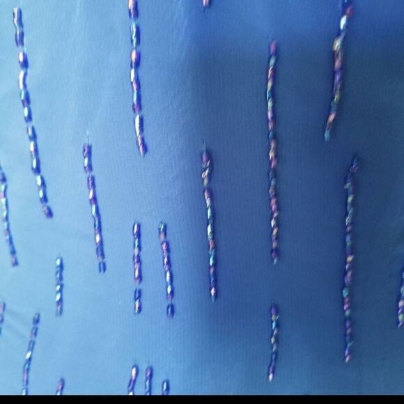 Milano large cobalt blue silver sequin beaded mini dress one shoulder strap form - Picture 3 of 10